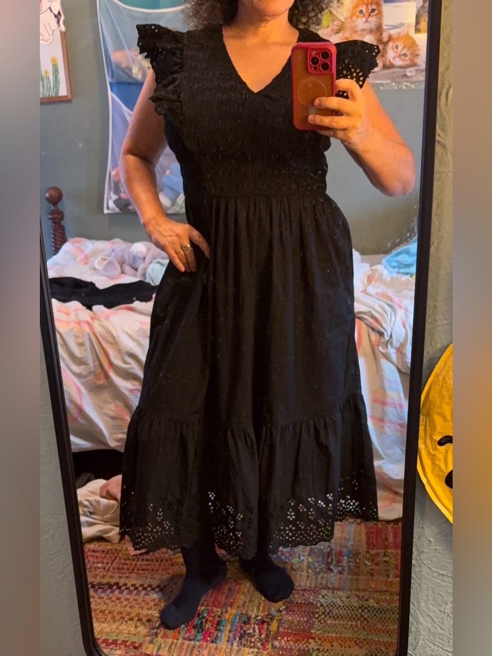GAP Black Eyelet Maxi Dress with Smocked Bodice